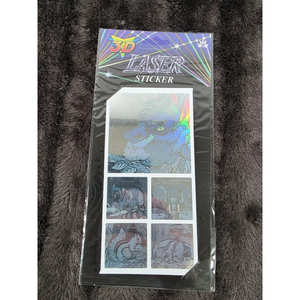 Vintage 1994 Adorn Gift 3D Laser Sticker Sheet Animals Koala Elephant 90s Retro